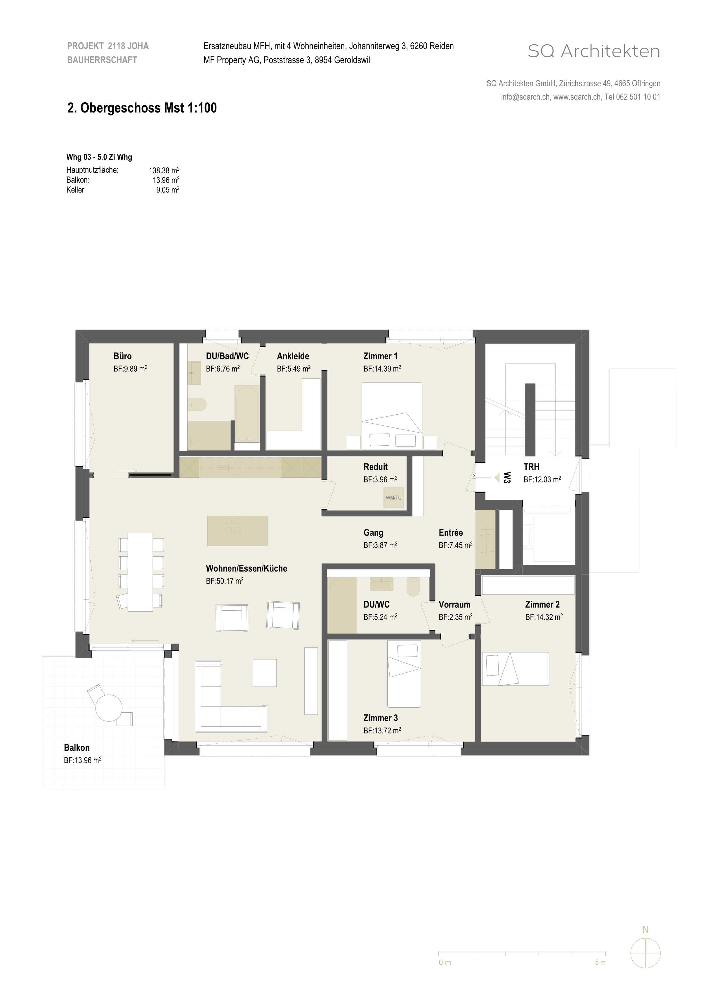Grundriss 2. Obergeschoss, Wohnung W3, 5 Zimmer, 145 m²