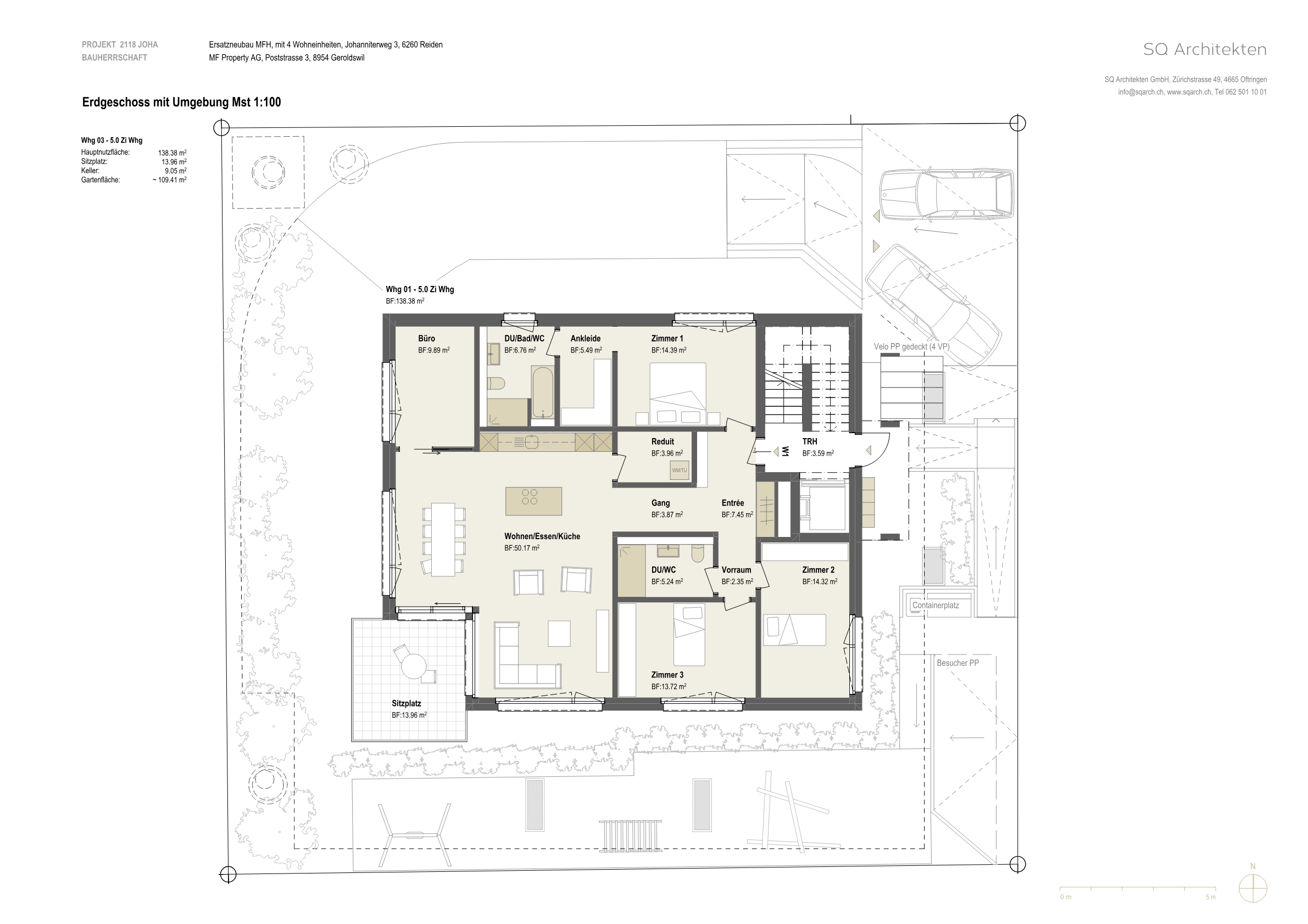 Grundriss Erdgeschoss, Wohnung W1, 5 Zimmer, 145 m²
