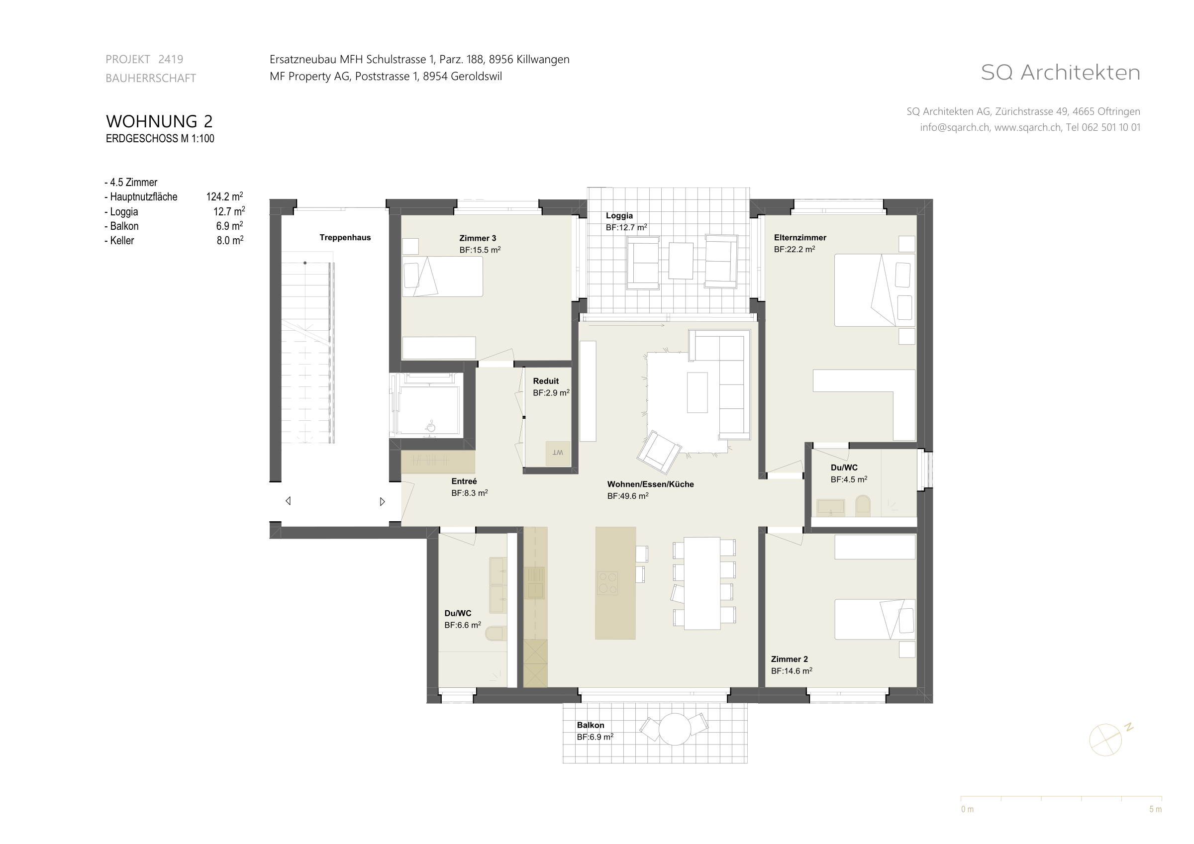 Grundriss Erdgeschoss, Wohnung 2, 4.5 Zimmer, 129 m²
